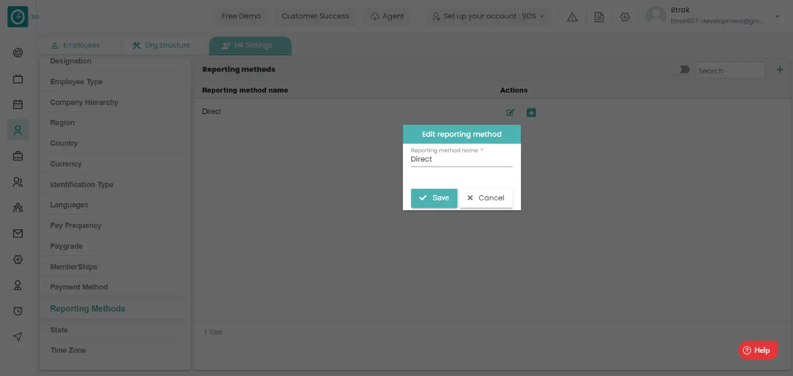 HR Settings dashboard