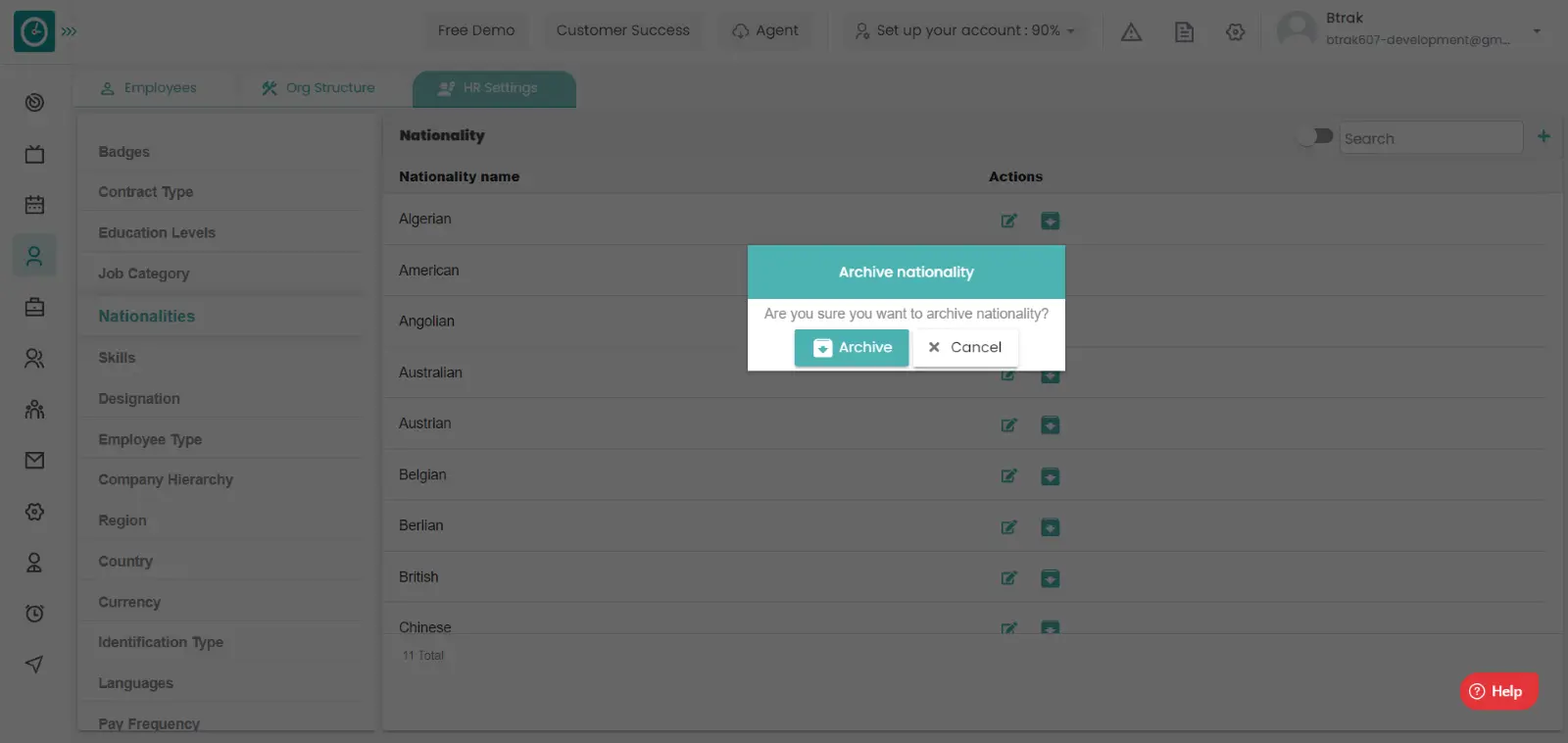 Settings nationality