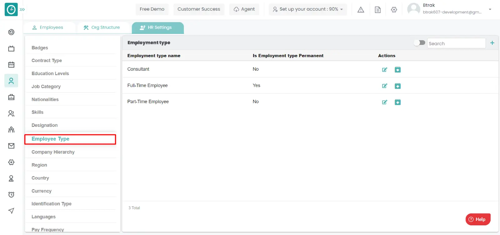 hr settings dashboard